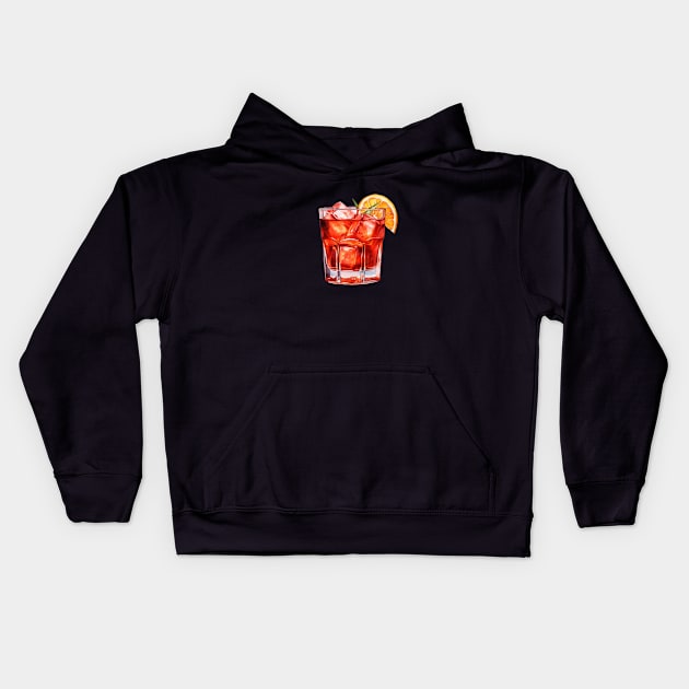 Negroni Drink Art Kids Hoodie by Pastel Craft